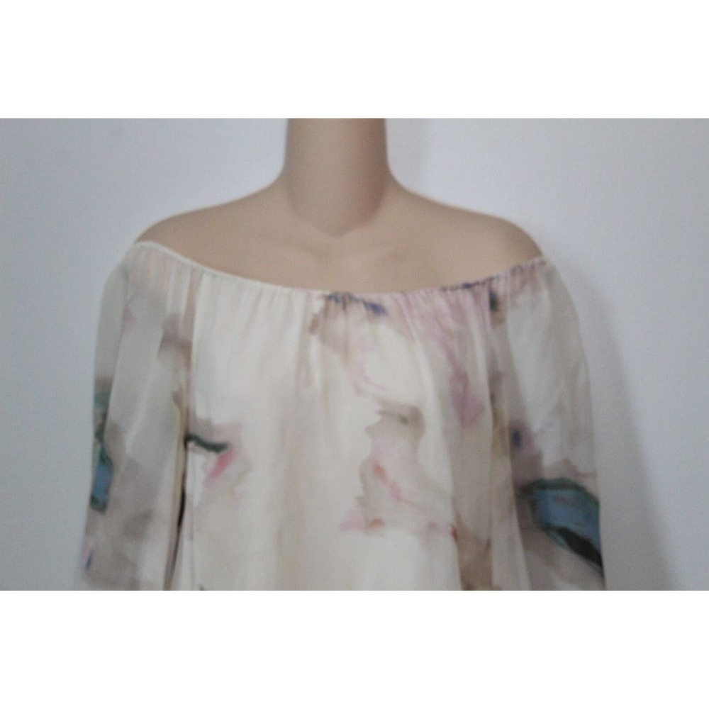 Alice + Olivia Silk Watercolor Floral Desert Oasis Top Off the Shoulder H14579 - Picture 3 of 8